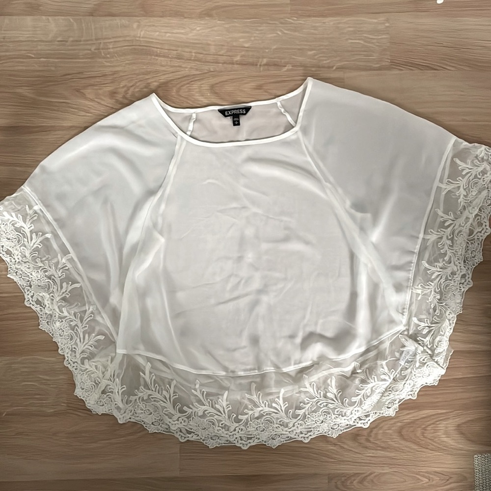 Sheer Poncho Blouse with Lace Details